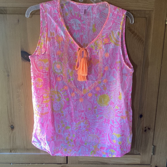 Lilly Pulitzer “More Kini in the Keys” Pink Pout Cotton Sleeveless Top - Picture 1 of 6